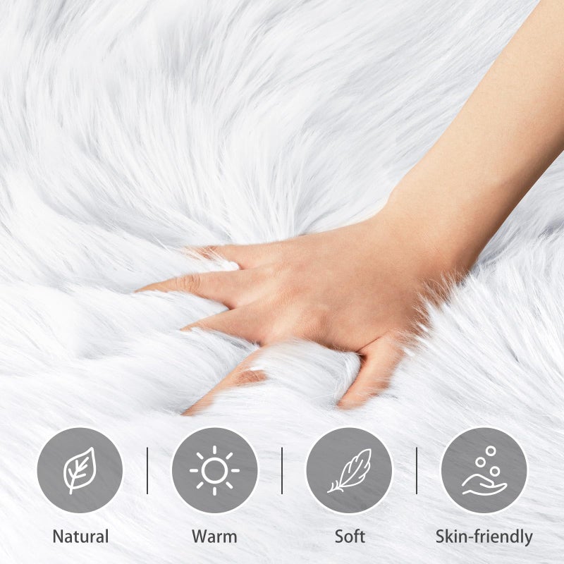 Ciicool Round Fur Fluffy Area Rug for Bedroom, White Faux Fur Rugs Furry Circle Rug for Kids Room, Cute Furry Nursery Carpet, Plush Shag Circular Rugs Floor Carpets for Teen Girl Room, 3x3 Ft - Image 3